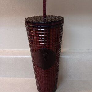 Starbucks Tumbler Dark Red w/lid and straw 24 oz. preowned